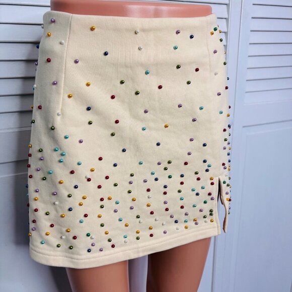 NEW QUEEN OF SPARKLES Ivory Scattered Pearl Mini Skort Size Small - Picture 2 of 8